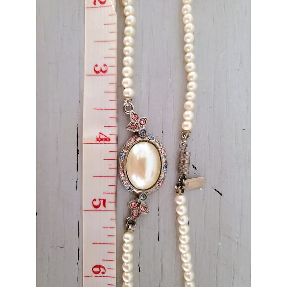 Vintage 1928 Faux Pearl and Rhinestone Choker Necklace - Picture 6 of 6